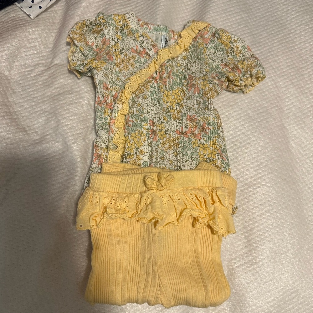 Floral Baby Outfit with Yellow Ruffle Pants